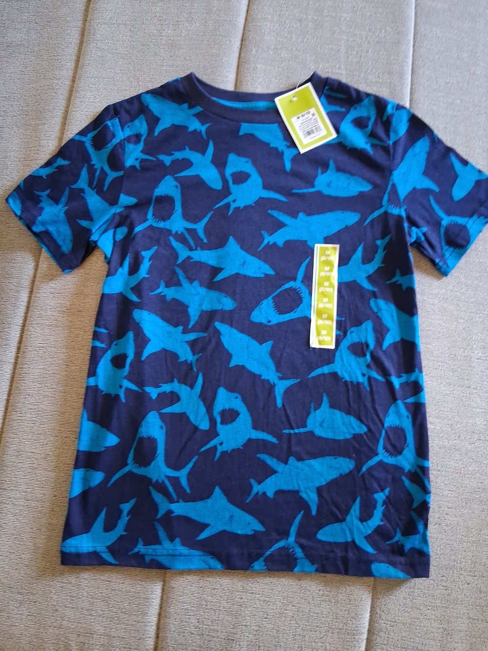 Circo Navy Tee with Bright Teal Shark Print Sz 8/10 NWT